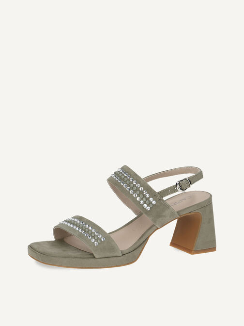 Sandale à talon en cuir - kaki, OLIVE SUEDE, hi-res