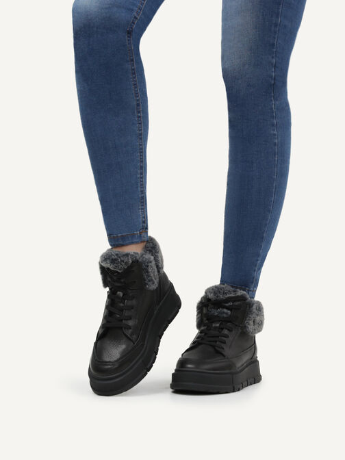 Lederstiefelette - schwarz Warmfutter, BLACK NAPPA, hi-res