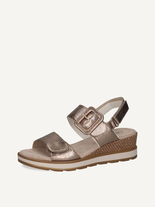 Sandale à talon en cuir - marron, TAUPE METALLIC, hi-res
