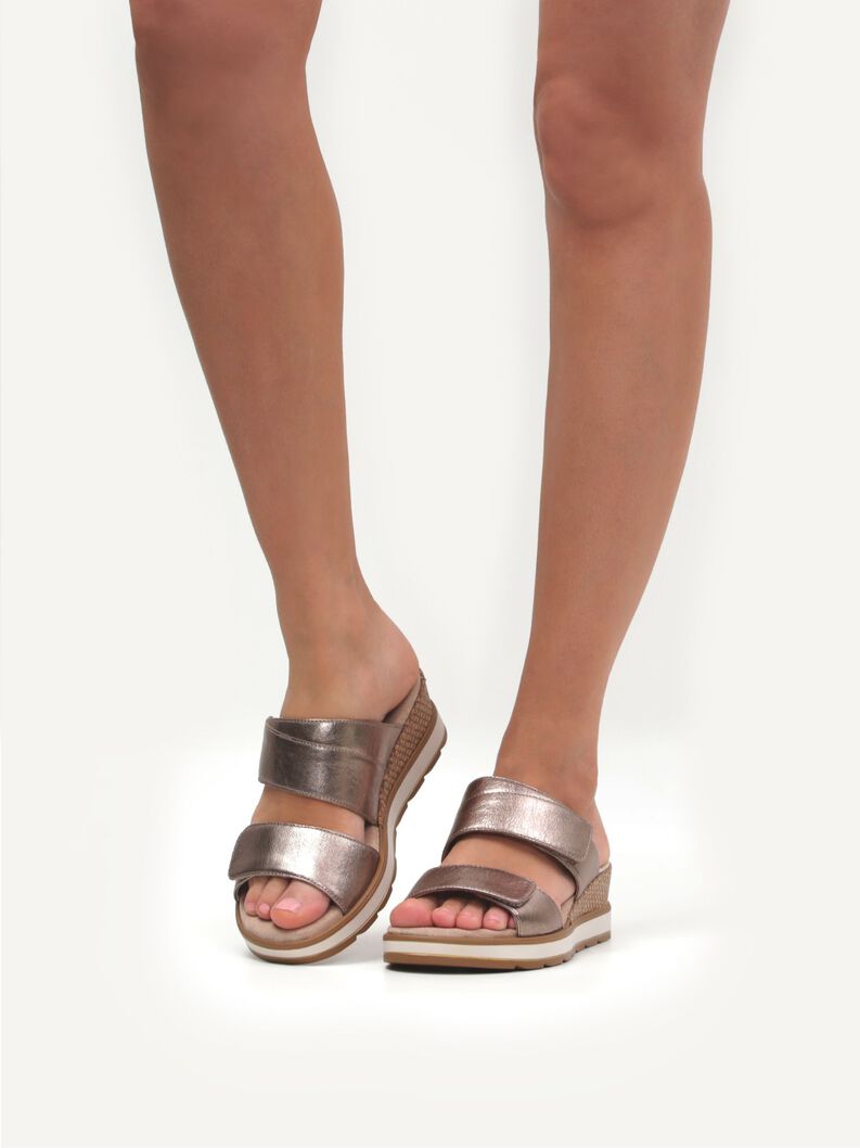 Lederpantolette - braun, TAUPE METALLIC, hi-res