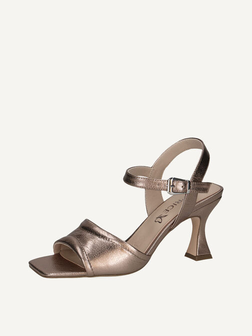 Sandale à talon en cuir - marron, TAUPE METALLIC, hi-res