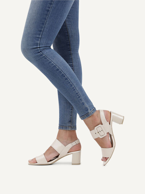 Sandale à talon en cuir - beige, CREAM PERLATO, hi-res