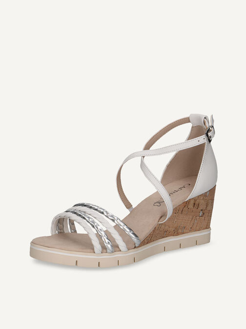 Sandale à talon en cuir - blanc, WHITE/SILVER, hi-res