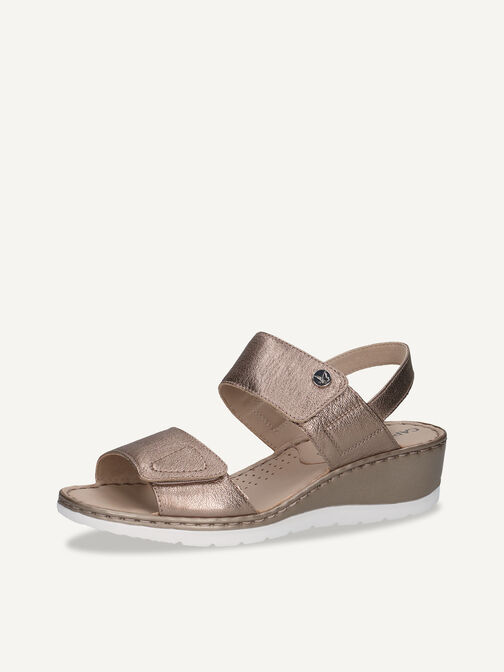 Sandale à talon en cuir - marron, TAUPE METALLIC, hi-res