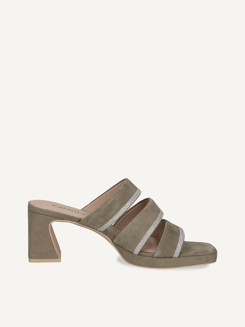 Lederpantolette - khaki, OLIVE SUEDE, hi-res