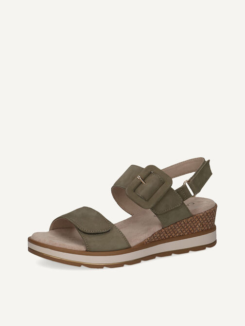 Sandale à talon en cuir - kaki, OLIVE NUBUC, hi-res