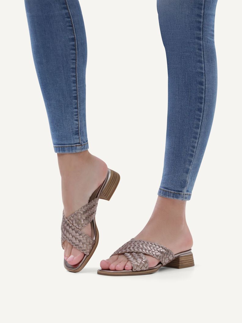 Lederpantolette - braun, TAUPE METALLIC, hi-res