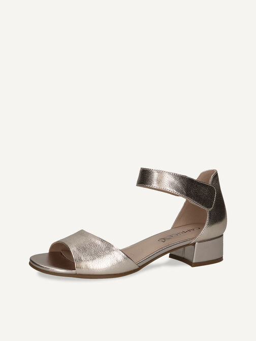Sandale à talon en cuir - métallique, PLATIN METAL., hi-res