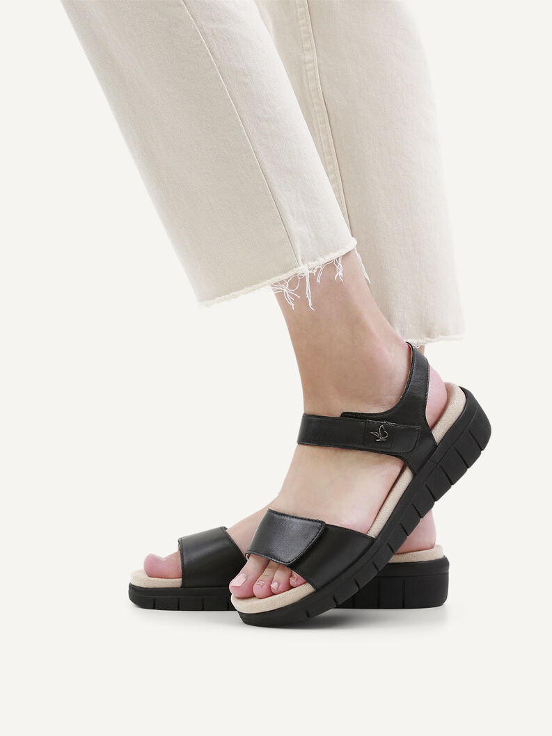 Ledersandale - schwarz, BLACK/BLK SOLE, hi-res