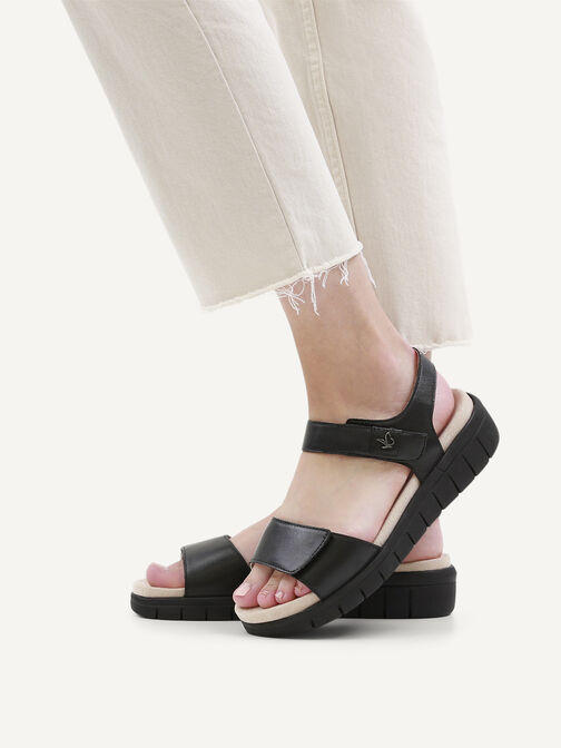 Ledersandale - schwarz, BLACK/BLK SOLE, hi-res