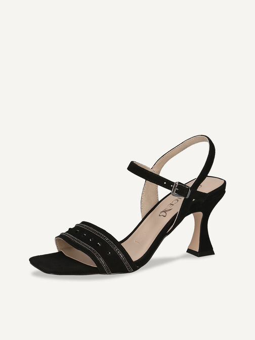 Sandale à talon en cuir - noir, BLACK SUEDE, hi-res