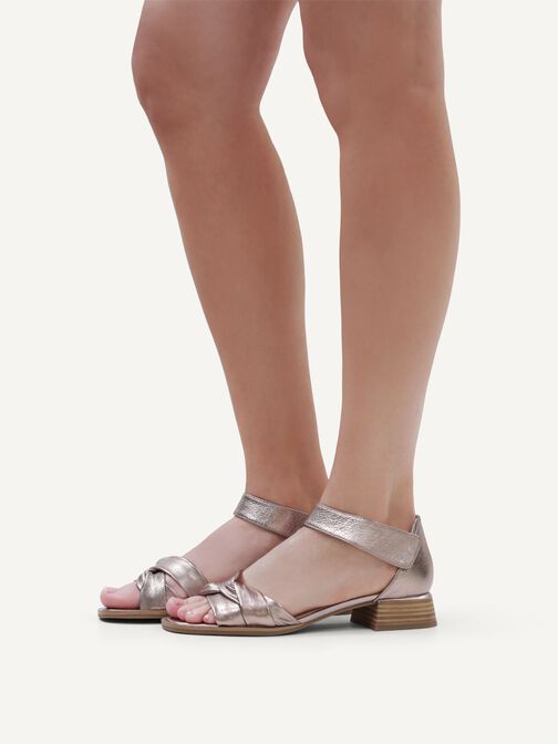 Sandale à talon en cuir - marron, TAUPE METALLIC, hi-res