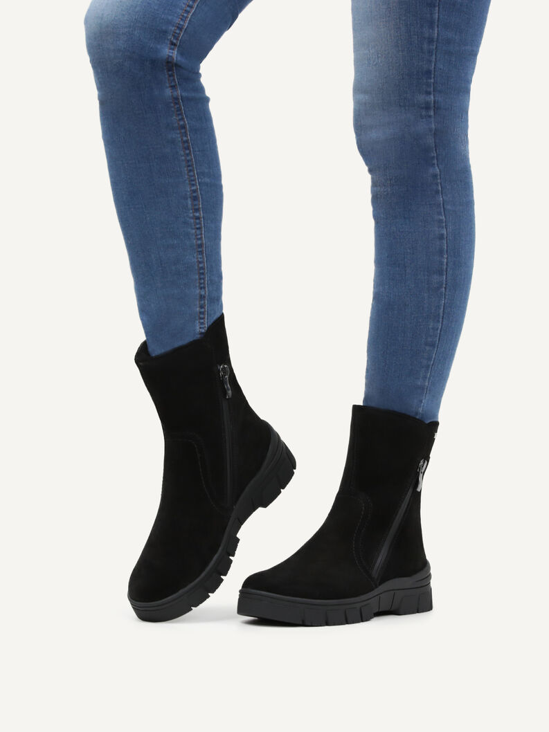 Lederstiefelette - schwarz Warmfutter, BLACK SUEDE, hi-res