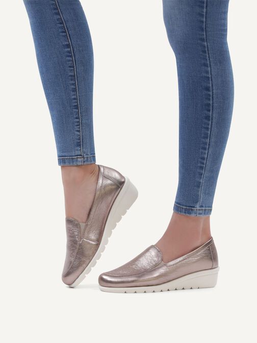 Slipper en cuir - marron, TAUPE METALLIC, hi-res