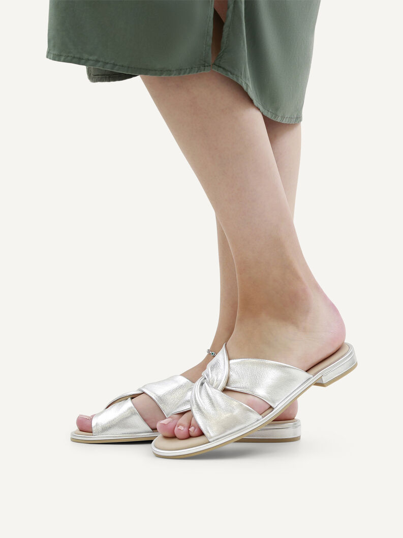 Lederpantolette - silber, SILVER METAL., hi-res