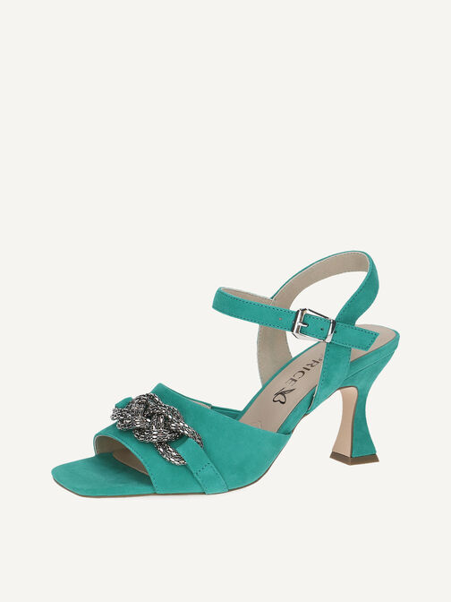 Sandale à talon en cuir - vert, EMERALD SUEDE, hi-res