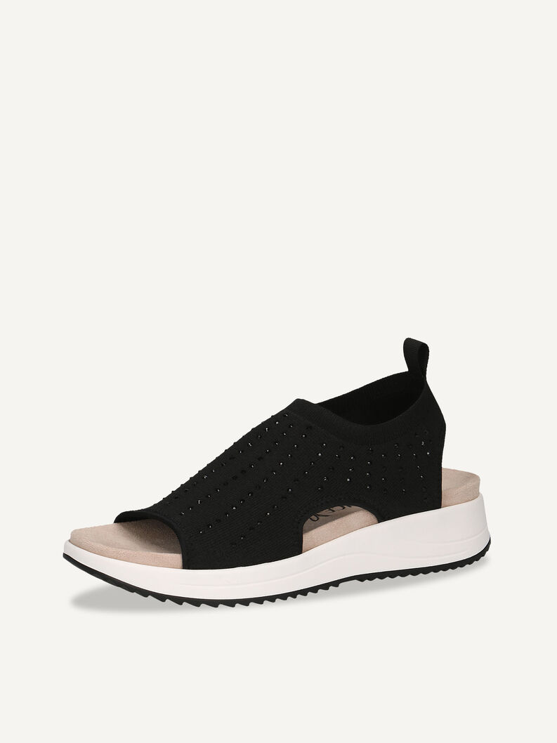 Schwarze komfortable Sandalen mit perforiertem Strick und wei&szlig;er Sohle