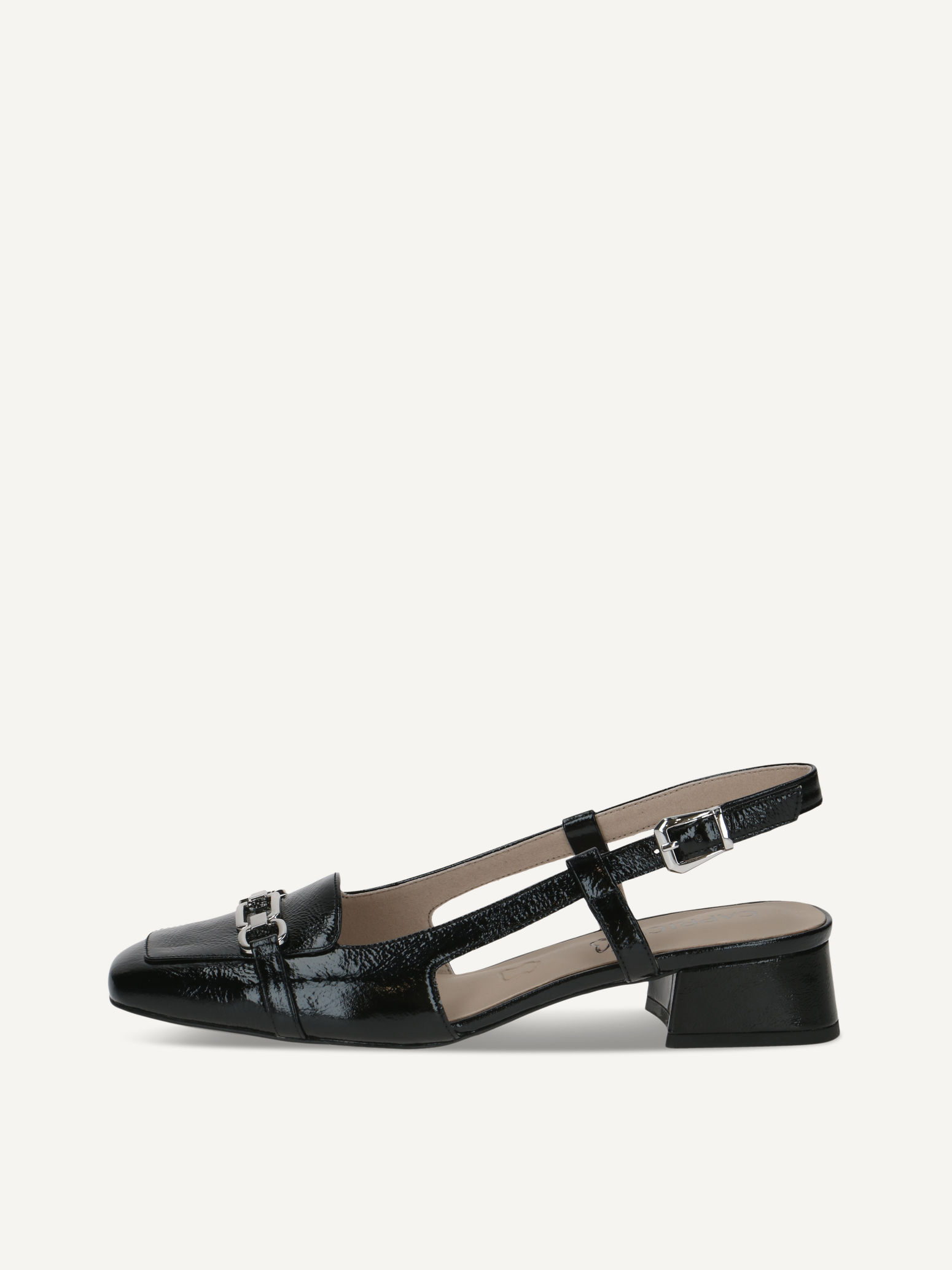 CAPRICE sling pumps, black, made of Leather with Trapeze heel, Size 40
