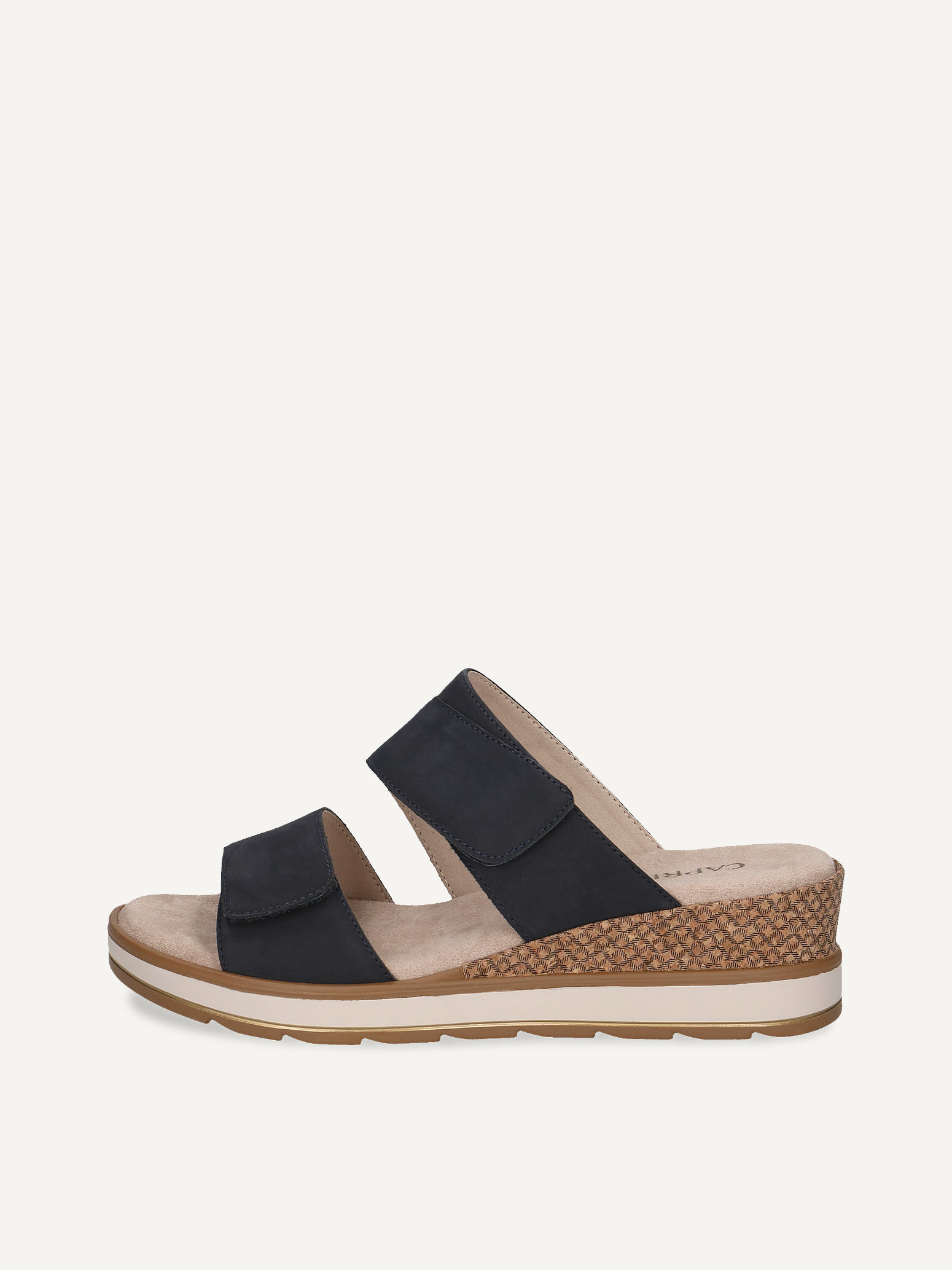 CAPRICE Pantolette, blau, aus Leder ohne Absatz, Gr. 38