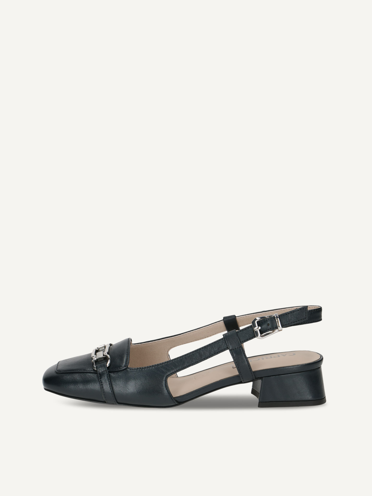 CAPRICE Slingpumps, blau, aus Leder mit Trapezabsatz, Gr. 40.5