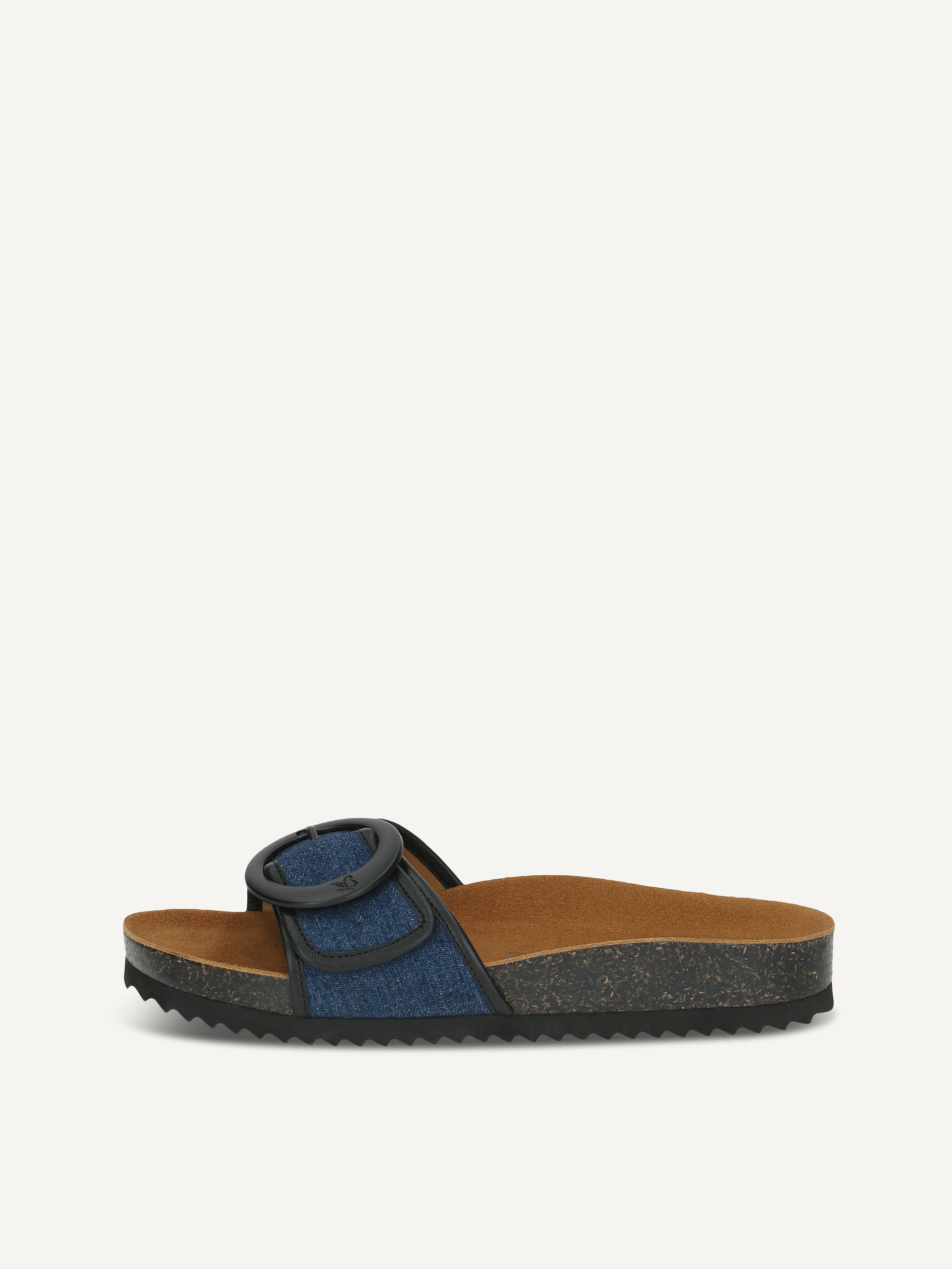 CAPRICE Pantolette, blau, aus Leder und Textil ohne Absatz, Gr. 38