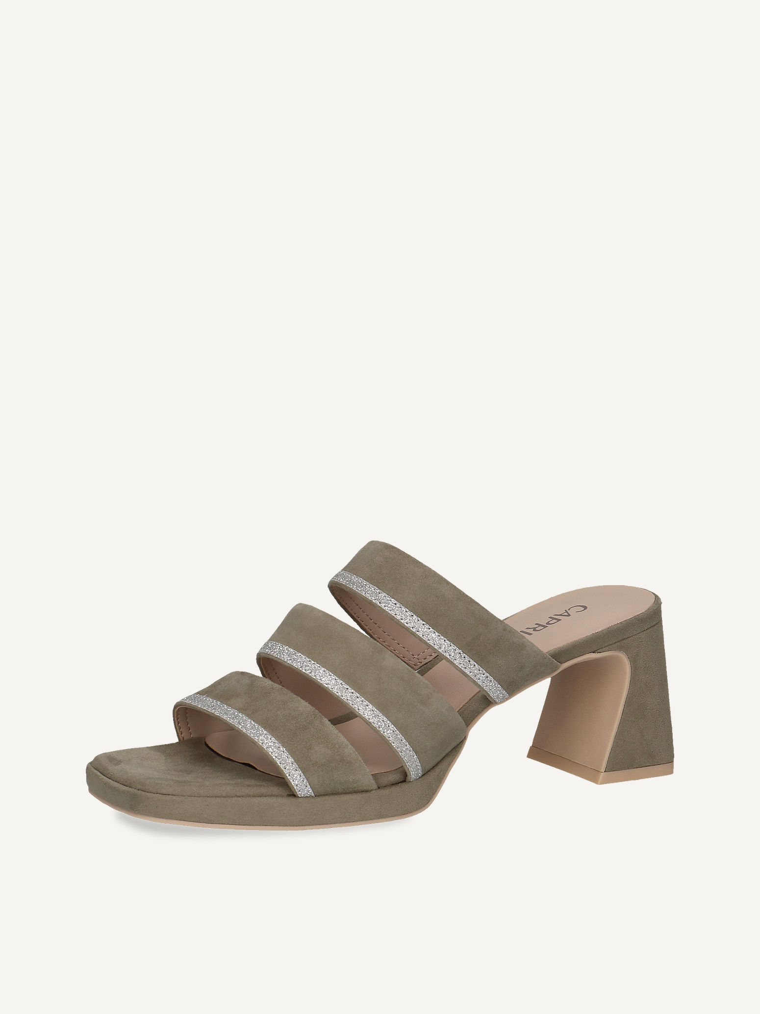Lederpantolette - khaki